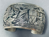 Works Of Intricacy Vintage Native American Navajo Rug Sterling Silver Wide Bracelet-Nativo Arts