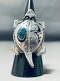 Whimsical Native American Navajo Kingman Turquoise Sterling Silver Ring Signed Nelson Morton-Nativo Arts