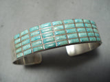 Many Rows Vintage Native American Zuni Turquoise Inlay Sterling Silver Bracelet-Nativo Arts