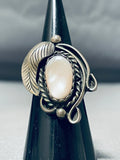 Attractive Vintage Native American Navajo Mother Of Pearl Sterling Silver Ring-Nativo Arts