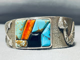 One Of Most Unique Ever Vintage Native American Navajo Nturquoise Inlay Sterling Silver Bracelet-Nativo Arts
