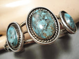 Rare Vintage Native American Navajo Lavender Pit Bisbee Turquoise Sterling Silver Bracelet Old-Nativo Arts