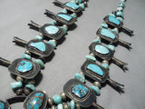 Heavy Crazy Vintage Native American Navajo Turquoise Sterling Silver Squash Blossom Necklace-Nativo Arts