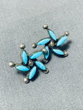 Charming Vintage Native American Zuni Blue Gem Turquoise Sterling Silver Earrings-Nativo Arts