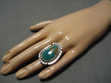 Huge Vintage Native American Navajo Green Turquoise Sterling Silver Ring-Nativo Arts