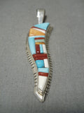 Native American Important Vintage Navajo David Tune Lightning Turquoise Sterling Silver Pendant-Nativo Arts