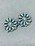 Sun Of Turquoise Rays Vintage Native American Zuni Sterling Silver Earrings-Nativo Arts