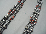 Extraordinary Navajo Coral Sterling Silver Long Necklace Native American-Nativo Arts