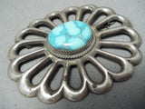 Superb Vintage Native American Navajo Candelaria Turquoise Sterling Silver Pin-Nativo Arts