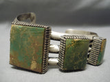 One Of The Best Vintage Native American Navajo Squared Green Turquoise Sterling Silver Bracelet-Nativo Arts