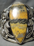 Native American Exquisite Huge Bumble Bee Jasper Sterling Silver Leaves Bracelet Cuff-Nativo Arts