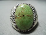 Signed Vintage Navajo Native American Gaspeite Sterling Silver Ring Old-Nativo Arts