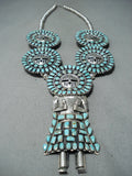 Best Vintage Native American Navajo Turquoise Kachina Sterling Silver Squash Blossom Necklace-Nativo Arts