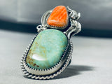 Eye Grabbing Native American Navajo Green Turquoise Sterling Silver Shell Ring-Nativo Arts