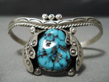 Intense Spiderweb Turquoise Vintage Native American Navajo Sterling Silver Bracelet-Nativo Arts