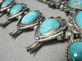 Carico Lake Turquoise Vintage Native American Navajo Sterling Silver Squash Blossom Necklace-Nativo Arts