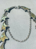 One Of Craziest Vintage Southwest Green Turquoise Inlay Sterling Silver Necklace-Nativo Arts