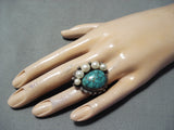 Whimsical Vintage Navajo Native American Turquoise Pearl Sterling Silver Ring-Nativo Arts