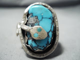 Biggest Heavy Vintage Native American Zuni Snake Turquoise Sterling Silver Men's Ring Old-Nativo Arts