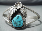 Marvelous Vintage Native American Navajo Morenci Turquoise Sterling Silver Bracelet Old-Nativo Arts