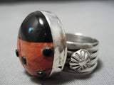 Huge Fat Native American Navajo Ladybug Turquoise Sterling Silver Coral Ring-Nativo Arts