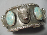 Huge Heavy Buffalo Green Turquoise Native American Sterling Silver Bracelet-Nativo Arts