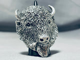 One Of A Kind San Felipe Signed Sterling Silver Buffalo Huge Ring-Nativo Arts