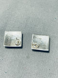 Radiant Vintage Native American Navajo Turquoise Lapis Inlay Sterling Silver Square Earrings-Nativo Arts