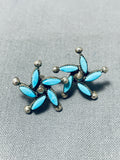 Charming Vintage Native American Zuni Blue Gem Turquoise Sterling Silver Earrings-Nativo Arts