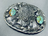 166 Gram Buffalo Head Native American Turquoise Sterling Silver Buckle-Nativo Arts