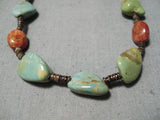 Native American Wonderful Santo Domingo Royston Turquoise & Coral Necklace-Nativo Arts