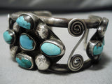 Rare Domed Turquoise Vintage Native American Navajo Sterling Silver Bracelet Old Cuff-Nativo Arts