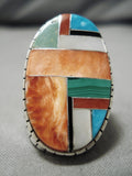 Huge Inlay Native American Navajo Turquoise Sterling Silver Men's Ring- Heavy!-Nativo Arts