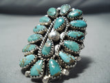 Extraordinary Native American Navajo Green Turquoise Cluster Sterling Silver Ring-Nativo Arts