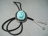 One Of The Most Detailed Ever Vintage Native American Navajo Turquoise Carved Bolo Tie-Nativo Arts