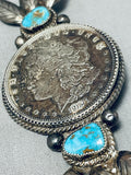 One Of The Best Ever Vintage Native American Navajo Morenci Turquoise Sterling Silver Pin-Nativo Arts