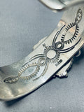 Native American One Of The Most Unique Silver Work Vintage Turquoise Sterling Bracelet-Nativo Arts