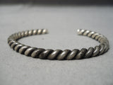 Intricately Hand Woven Vintage Native American Navajo Sterling Silver Coil Bracelet Old-Nativo Arts