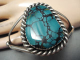 Intense Spiderweb Turquoise Sterling Silver Vintage Native American Navajo Bracelet Old-Nativo Arts