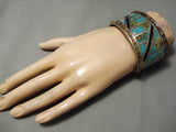 One Of The Best Vintage Native American Navajo #8 Turquoise Sterling Silver Inlay Bracelet-Nativo Arts