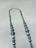 Rare Longer 34 Inch Native American Navajo Turquoise Sterling Silver Bead Necklace-Nativo Arts