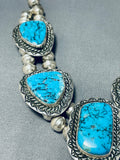 Opulent Vintage Native American Navajo 6 Morenci Turquoise Huge Sterling Silver Necklace-Nativo Arts