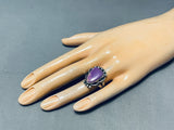 Huge Very Rare Vintage Native American Navajo Sugilite Sterling Silver Signed Ring Old-Nativo Arts