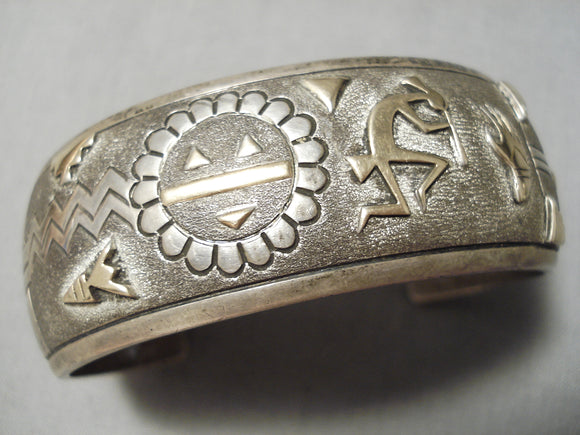 Important Vintage Native American Navajo 14k Gold Sterling Silver Sun Bracelet Old-Nativo Arts