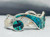 One Of The Most Unique Vintage Native American Navajo Turquoise Inlay Sterling Silver Bracelet-Nativo Arts