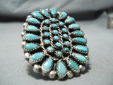 One Of The Biggest Vintage Native American Navajo Turquoise Sterling Silver Ring-Nativo Arts