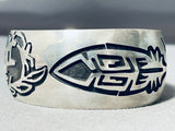 Native American Completely Hand Carved Vintage Navajo Sterling Silver Native Woman Bracelet-Nativo Arts