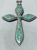 Enchanting Vintage Native American Navajo Turquoise Sterling Silver Cross Necklace-Nativo Arts