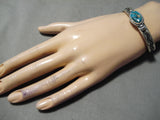 Eye-catching Vintage Native American Navajo Pilot Mountain Turquoise Sterling Silver Bracelet Old-Nativo Arts