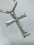 Rare Longer Authentic Vintage Native American Navajo Sterling Silver Cross Necklace-Nativo Arts